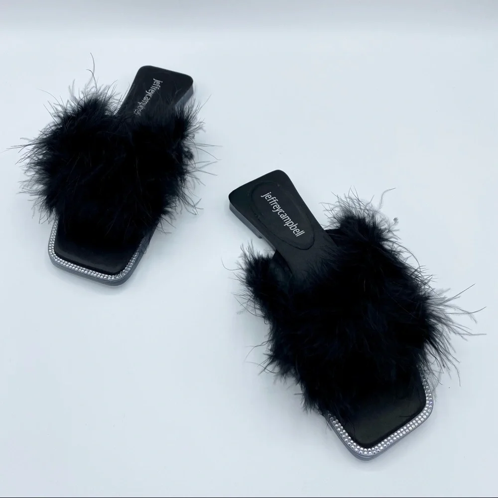 Jeffrey Campbell Black Acelynn Faux Fur Slide Sandal Size 5.5